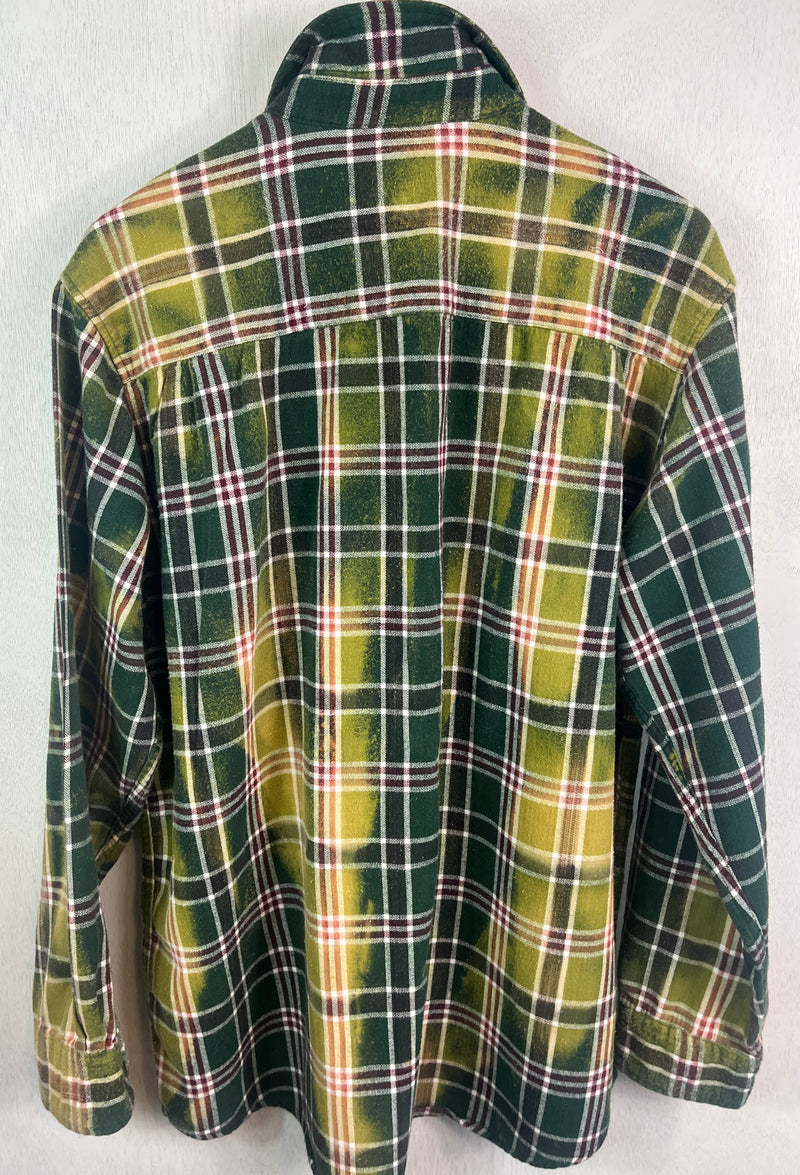Vintage Light and Dark Green, White and Red Flannel Size XL