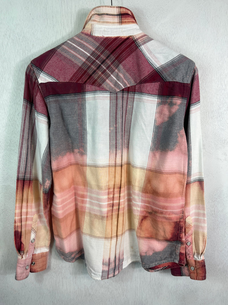 Vintage Western Style Burgundy, Pink, white and Peach Flannel Size Small