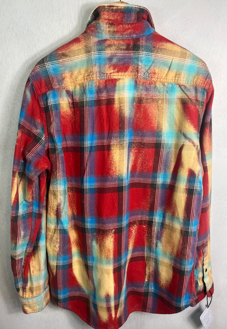 Vintage Red, Blue, Turquoise, Yellow and Black Flannel Size Large