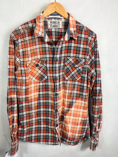 Vintage Orange, Peach, Grey, Black and White Flannel Size Medium
