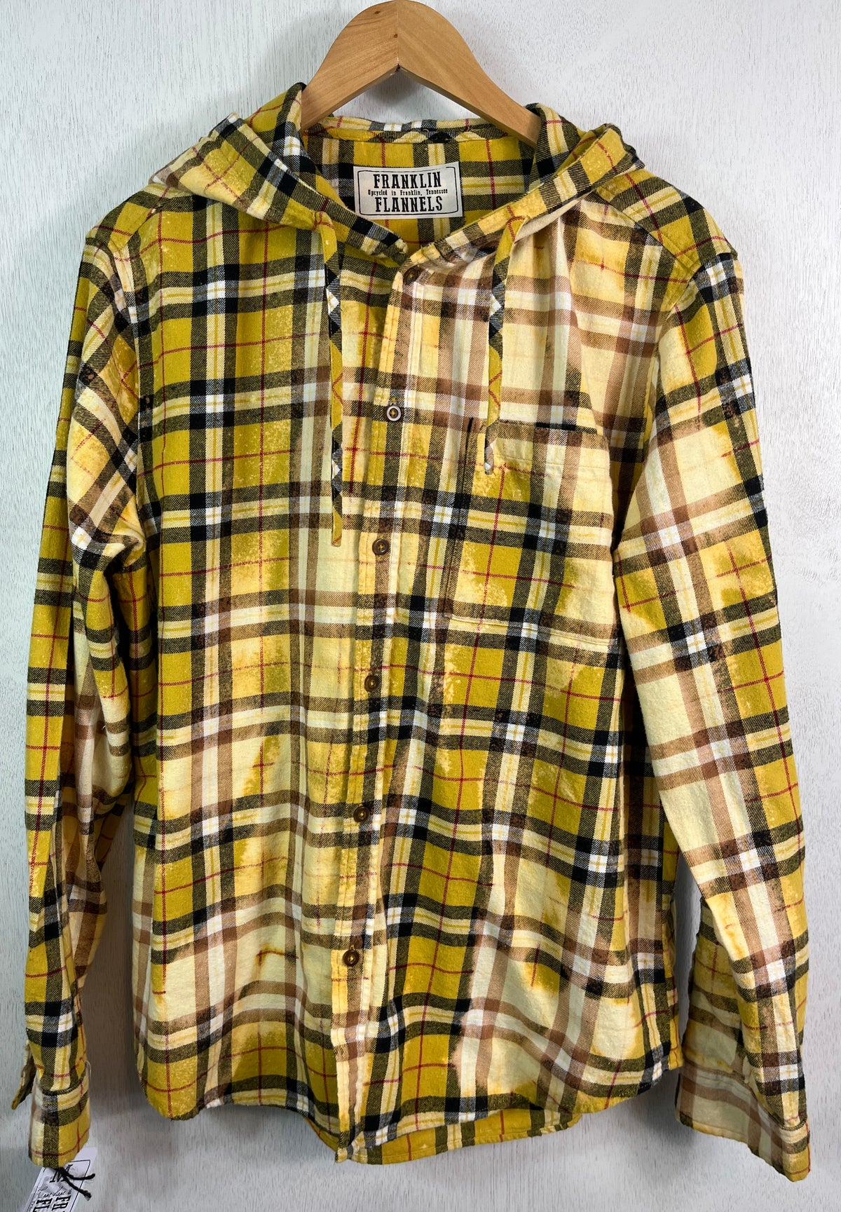 Vintage Yellow, White and Black Flannel Hoodie Size Medium