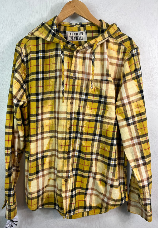 Vintage Yellow, White and Black Flannel Hoodie Size Medium