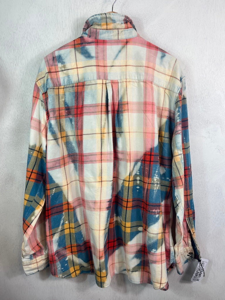 Vintage Blue, Red, Orange, Gold and White Flannel Size XL