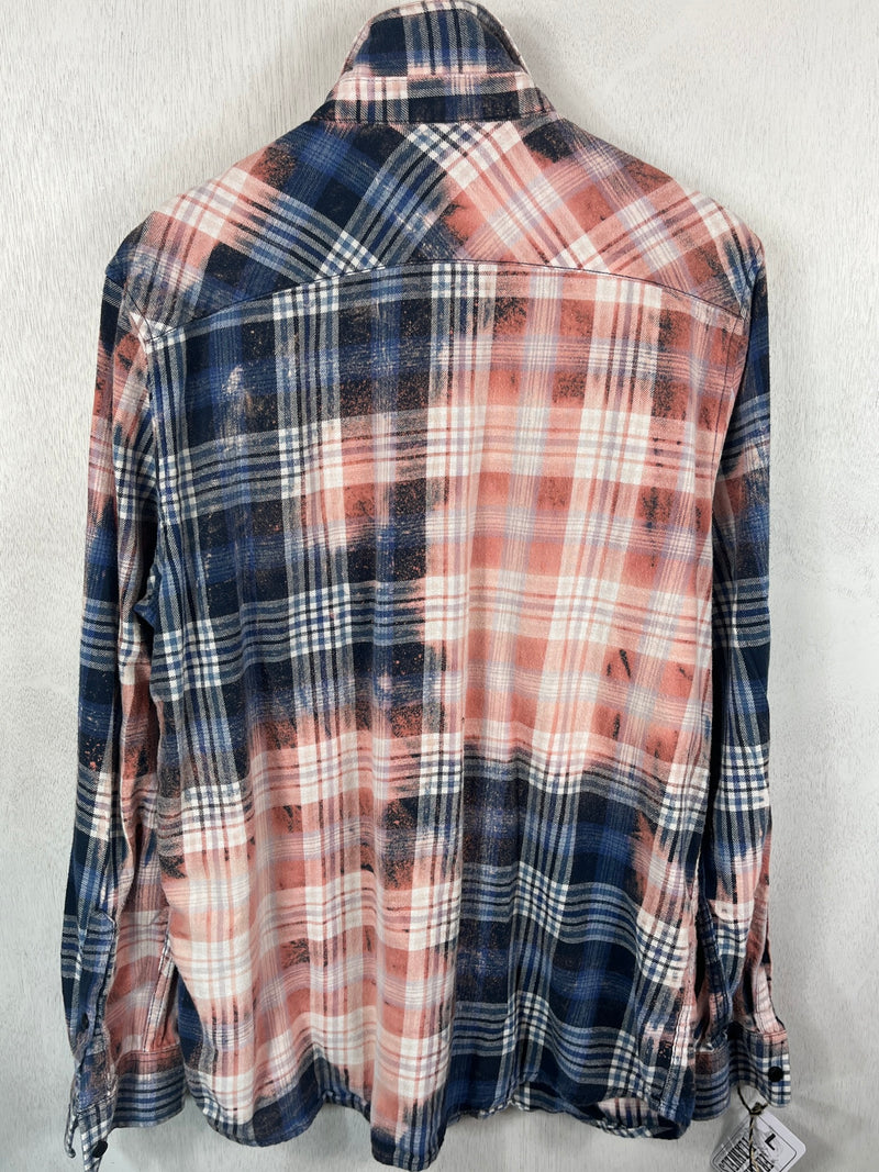 Vintage Navy Blue, Pink and White Flannel Size Large