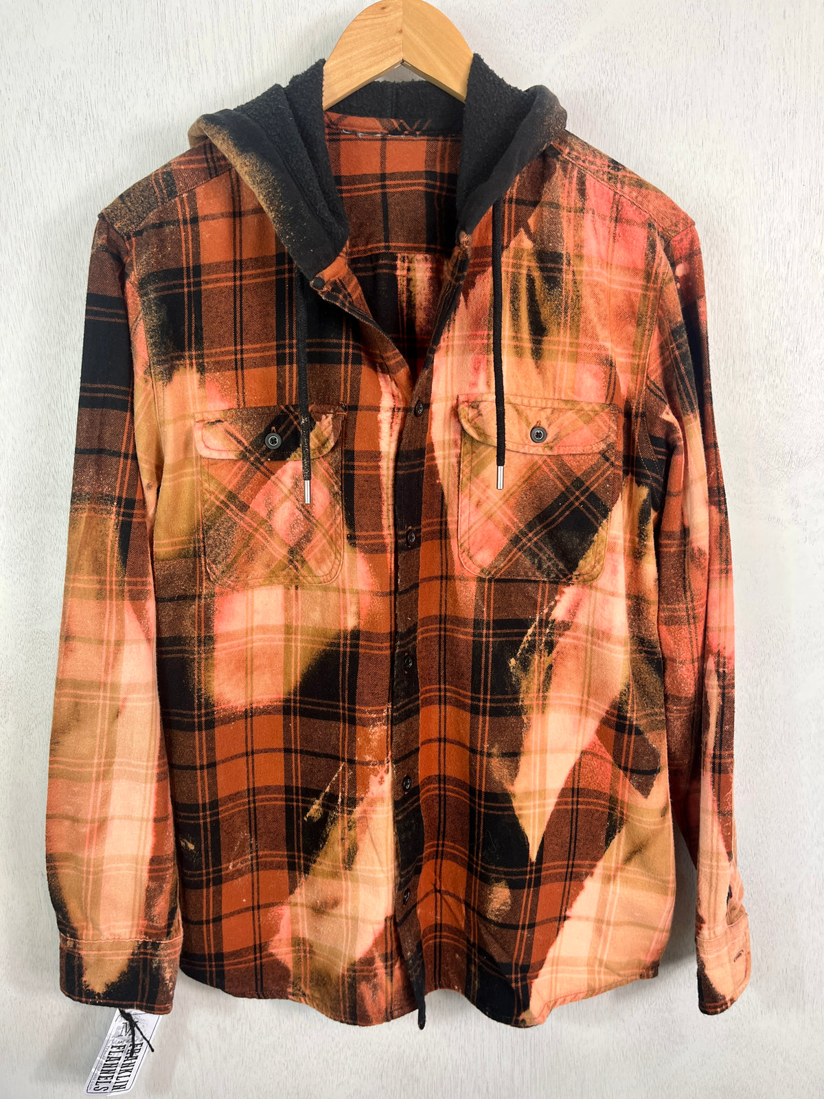 Vintage Brown, Black, Pink and Cantaloupe Flannel Hoodie Size Medium