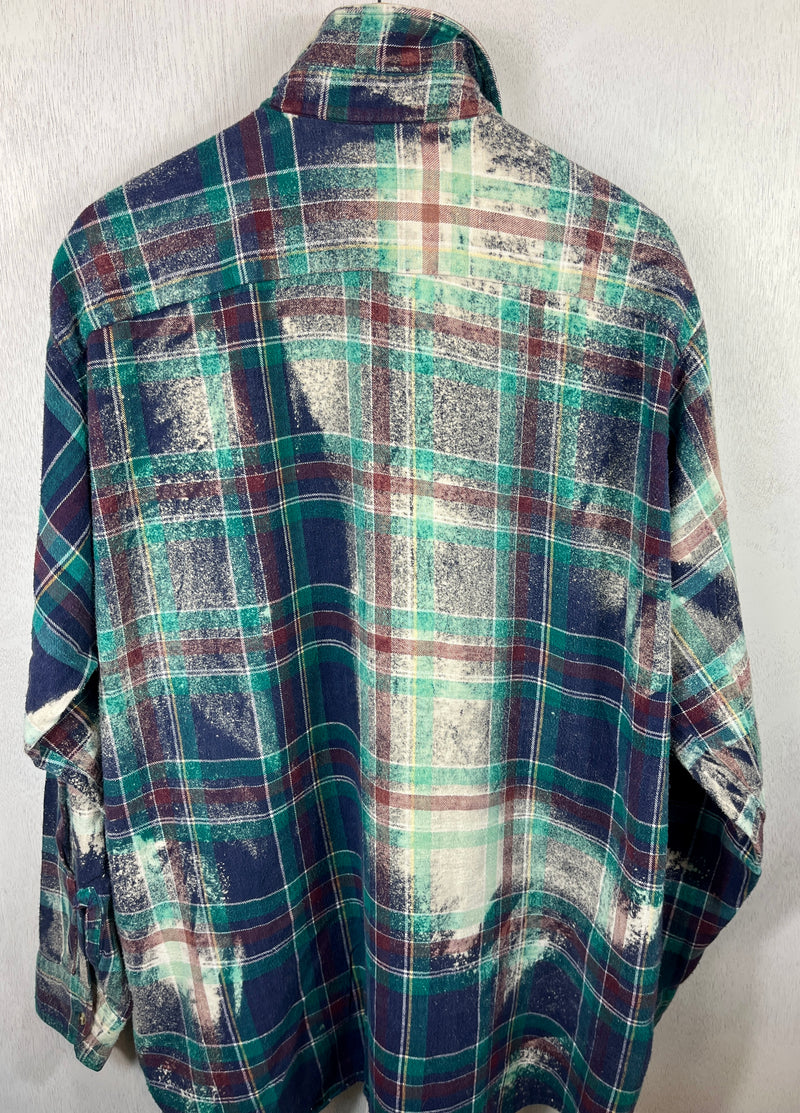 Vintage Royal Blue, Turquoise, Navy and Plum Flannel Size XXL