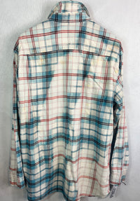 Vintage Sky Blue, White and Pink Flannel Size XL