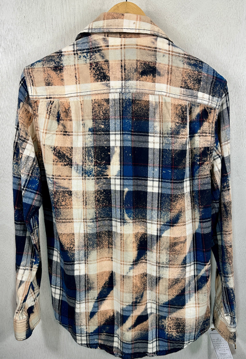 Vintage Navy Blue, Cream, Teal and Grey Flannel Size Small