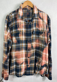 Vintage Navy Blue, Pink, White and Gold Flannel Size Large