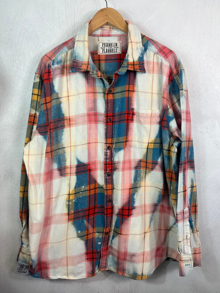 Vintage Blue, Red, Orange, Gold and White Flannel Size XL