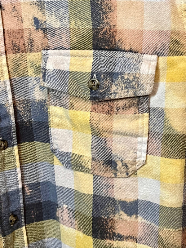 Vintage Yellow, Navy, White and Rust Flannel Size Medium