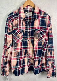 Vintage Navy Blue, Pink, White and Red Flannel Size Large