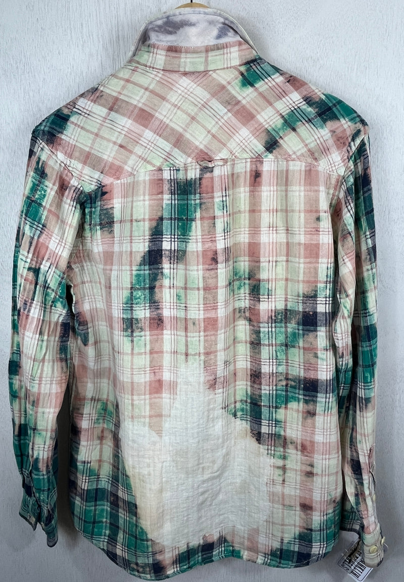 Vintage Pink, Cream, Green and Navy Blue  Flannel Size Small