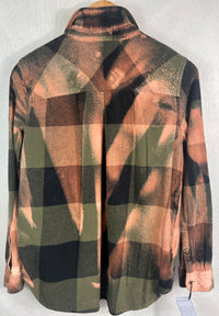 Vintage Army Green, Gold. Peach and Black Flannel Size Small