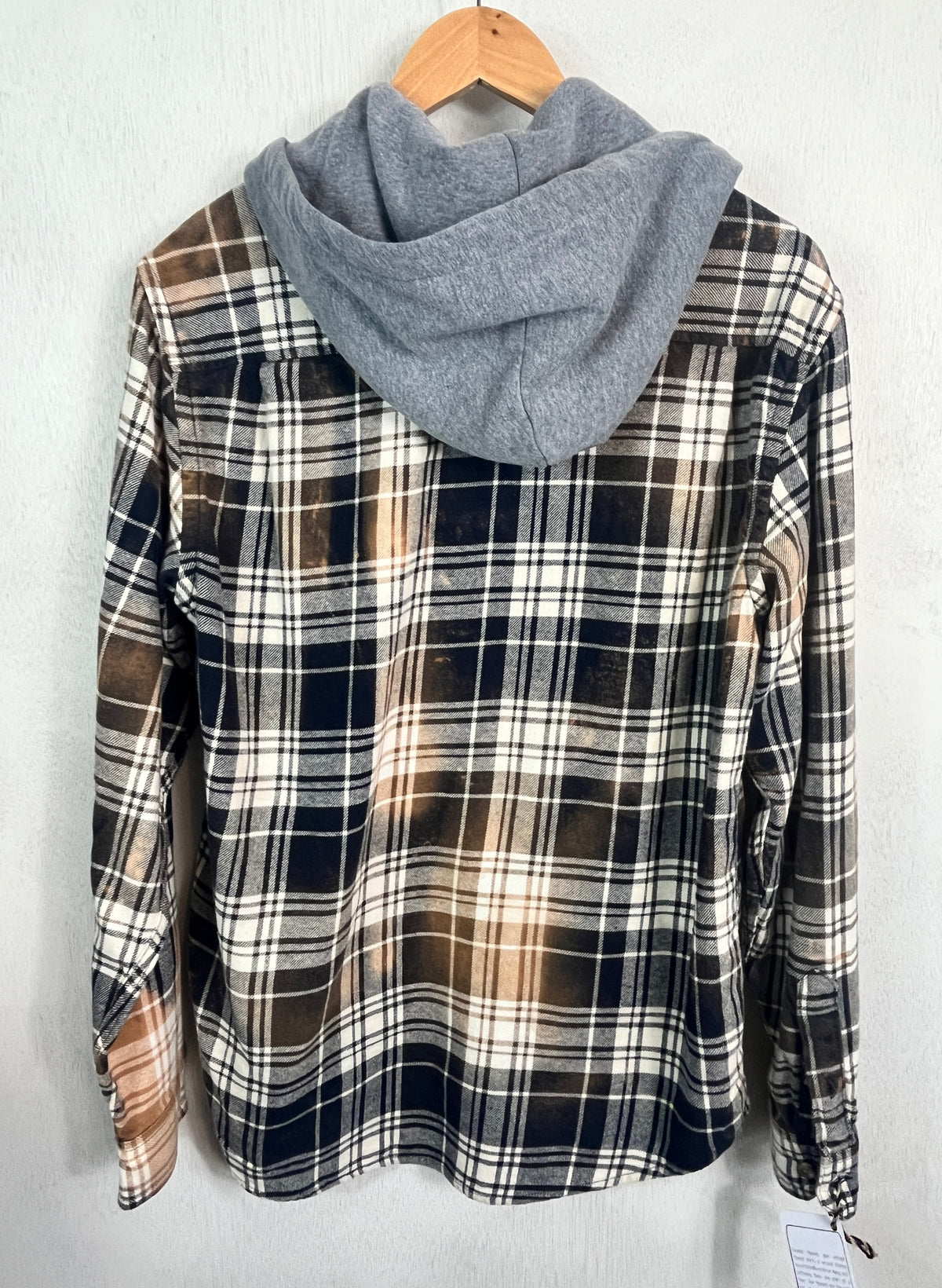 Vintage Dark Navy, White, Brown and Gold Flannel Hoodie Size Large