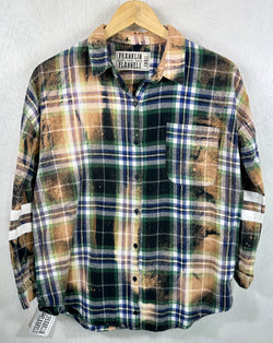 Vintage Green, Navy Blue, White and Gold Flannel Size Small