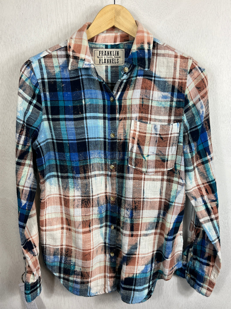 Vintage Royal Blue, Black, Turquoise, Rust and White Flannel Size Small