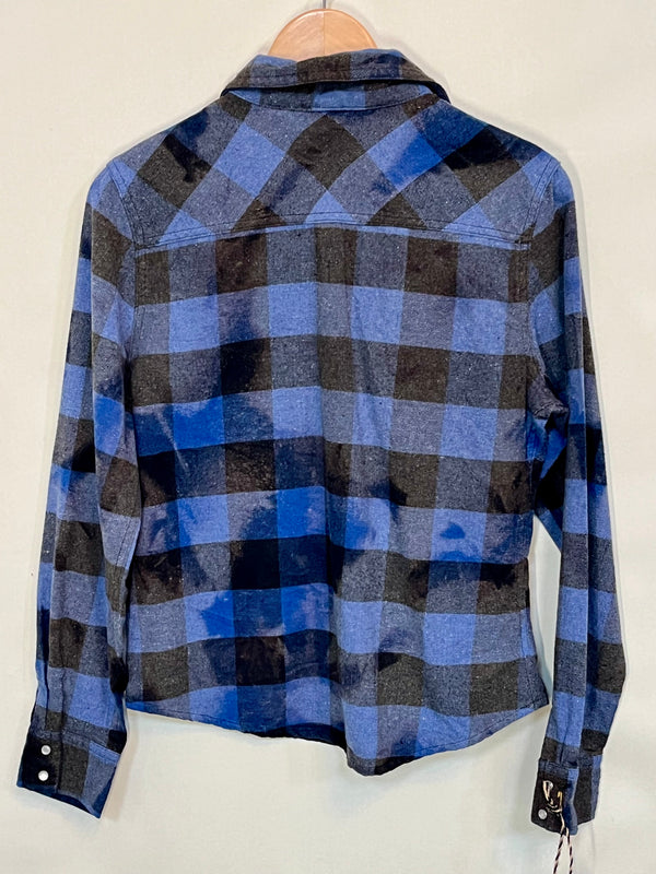 Vintage Western Style Royal Blue and Black Faded Flannel Size XS