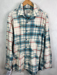 Vintage Sky Blue, White and Pink Flannel Size XL