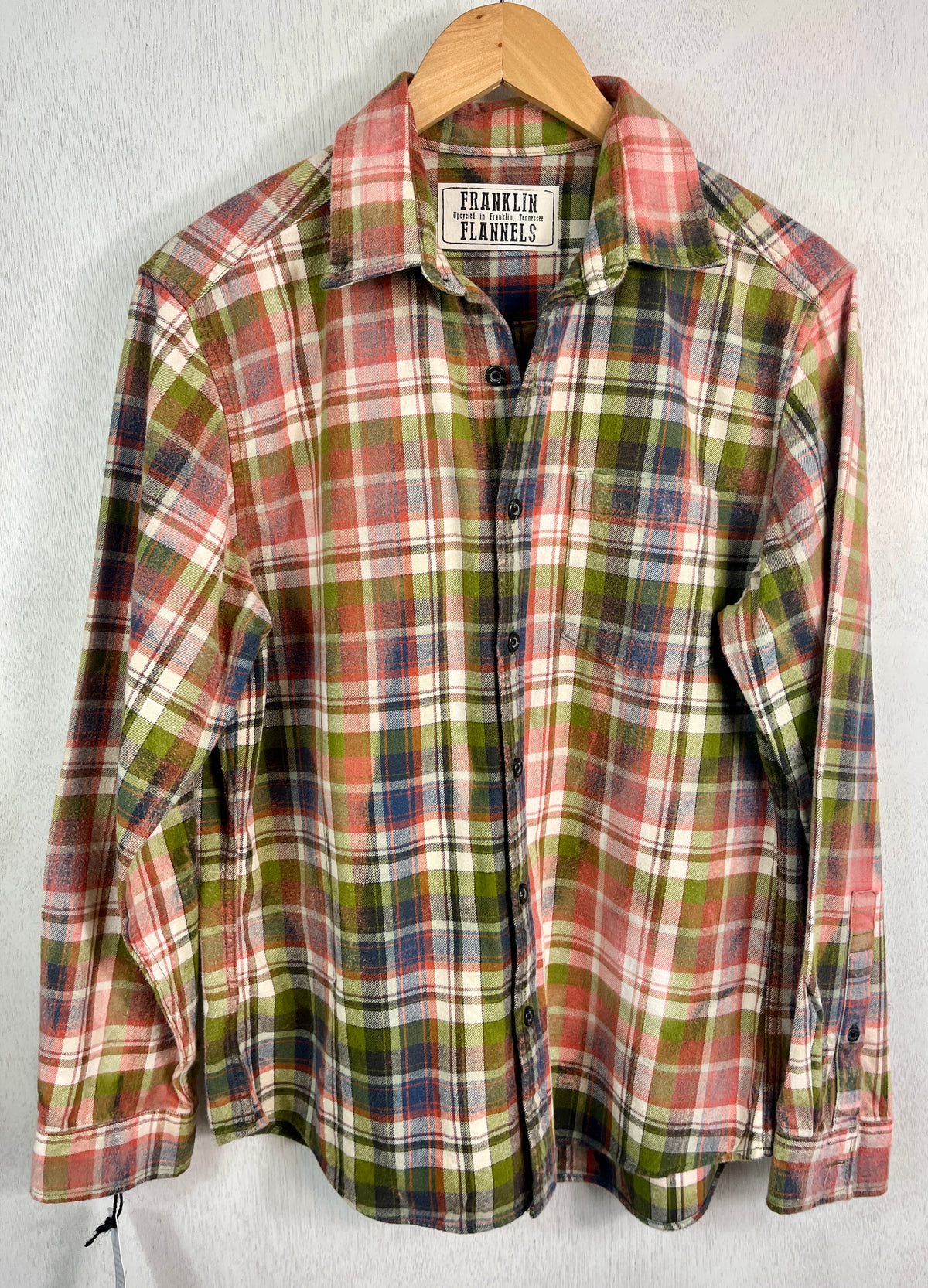 Vintage Pink, Green, Blue and White Flannel Size Medium