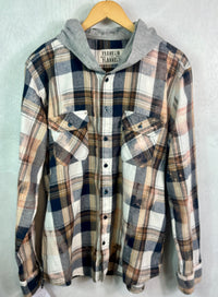Vintage Navy, Brown, Peach and White Flannel Hoodie Size Large