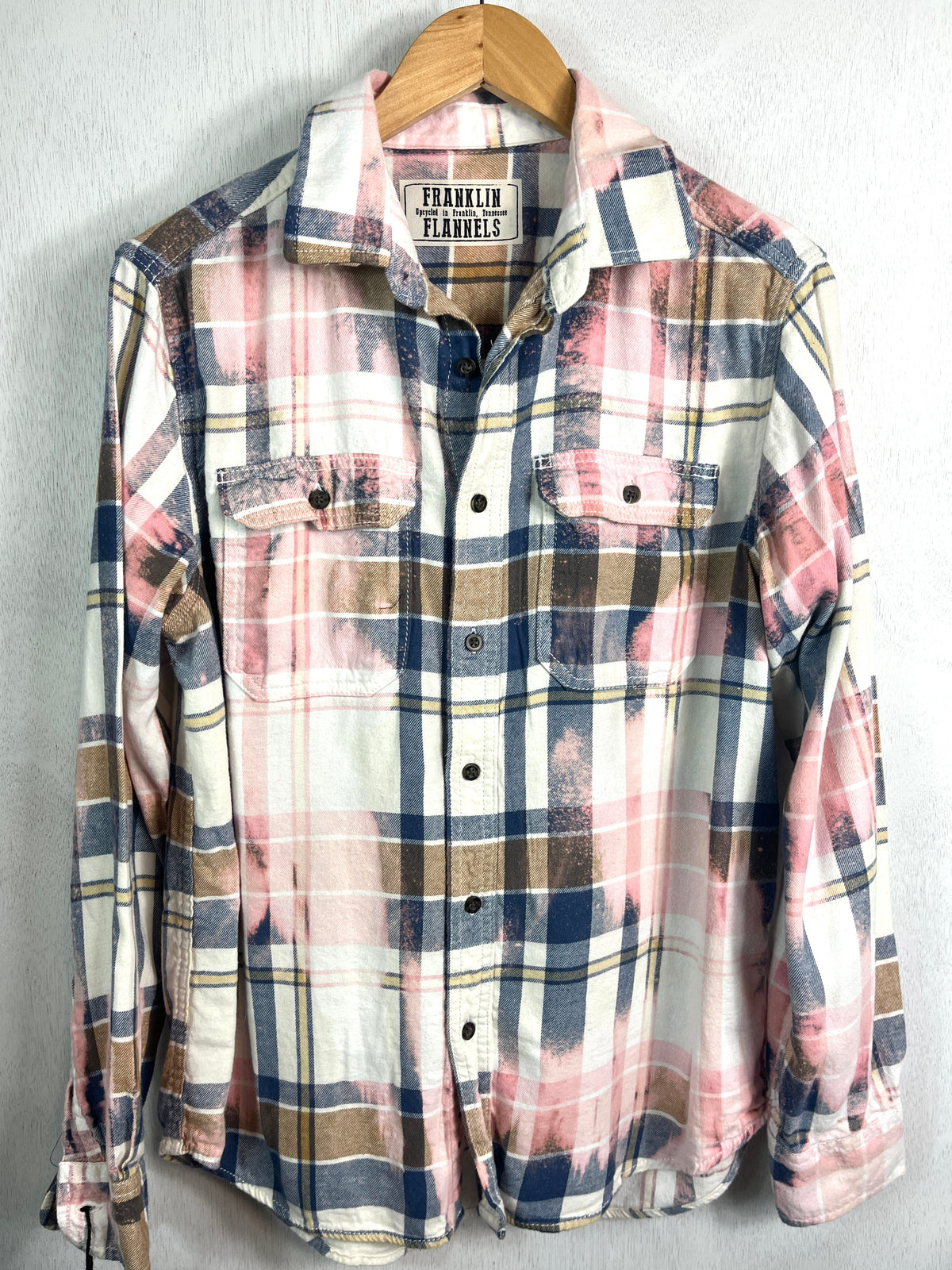 Vintage Pink, White, Blue and Taupe Flannel Size Small