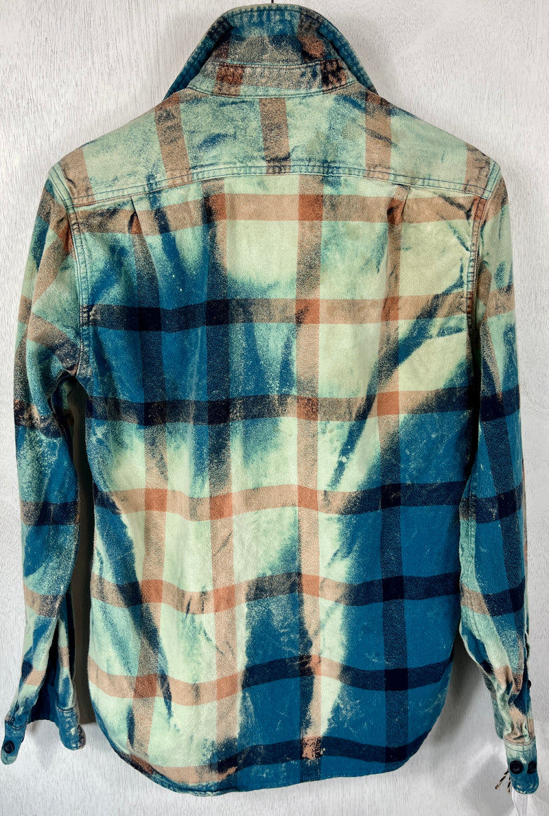 Vintage Turquoise, Black and Light Blue Flannel Size Small