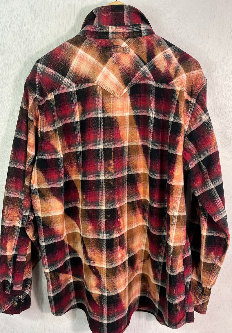 Vintage Western Style Cherry Red, Gold, White and Black Flannel Size XL