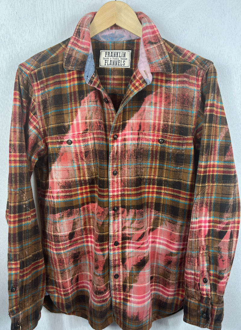 Vintage Pink, Turquoise, Gold and Brown Flannel Size Small