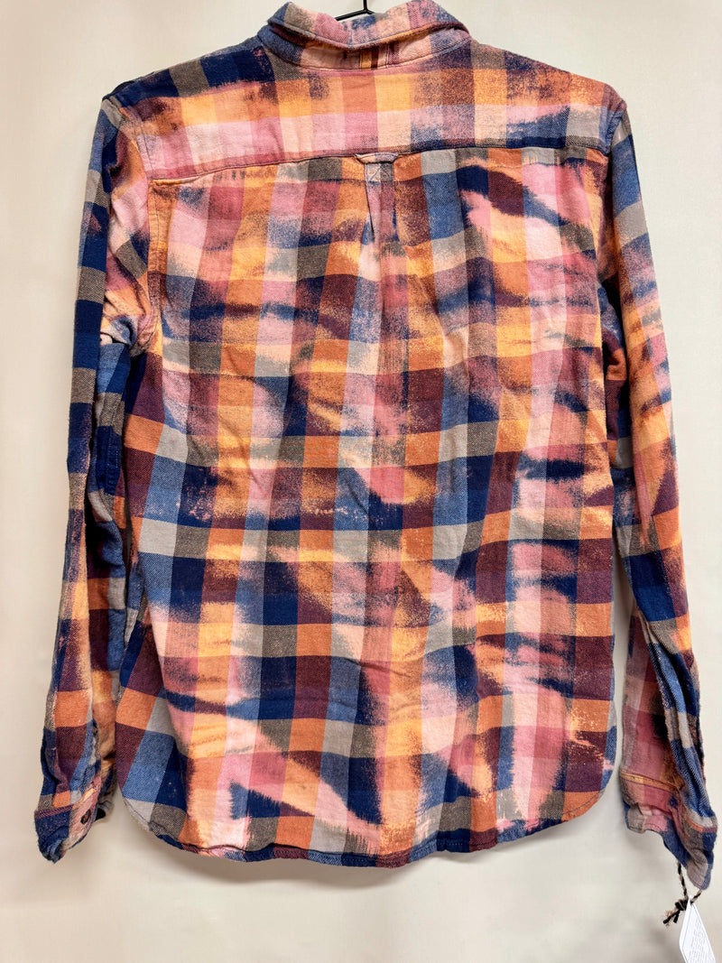 Vintage Navy Blue, Gold and Pink Flannel Size Medium