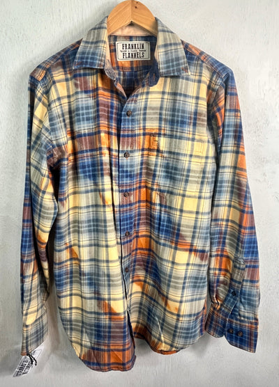 Vintage Light Blue, Cream and Orange Flannel Size Medium