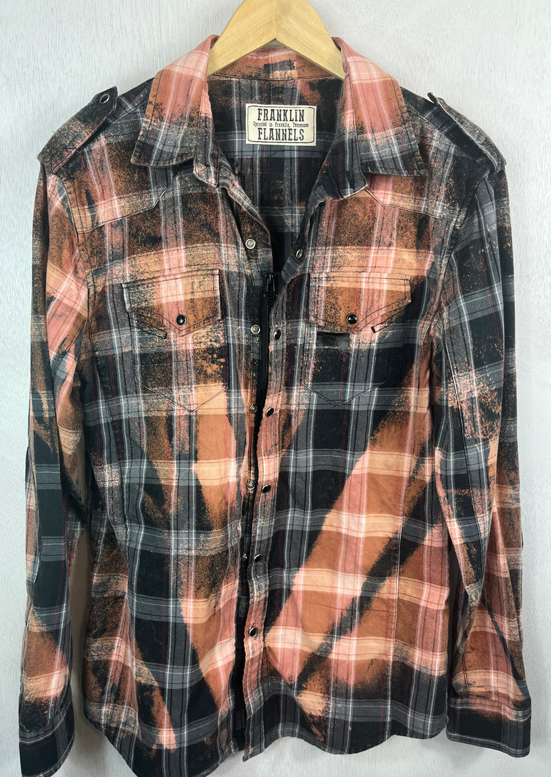 Vintage Black, Pink, Grey, White and Rust Flannel Size Large