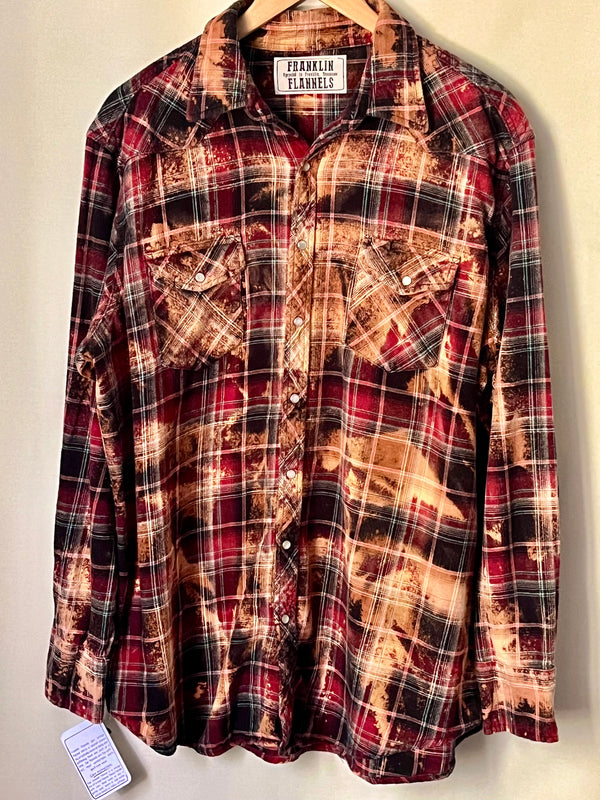 Vintage Western Style Red, Gold, Black and Peach Flannel Size XL