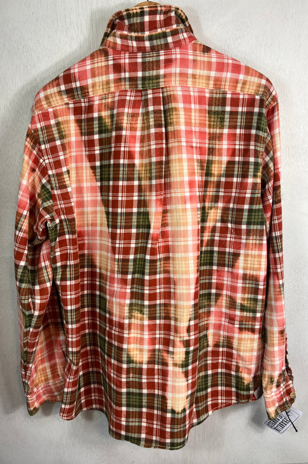 Vintage Army Green, White, Pink and Peach Flannel Size Large