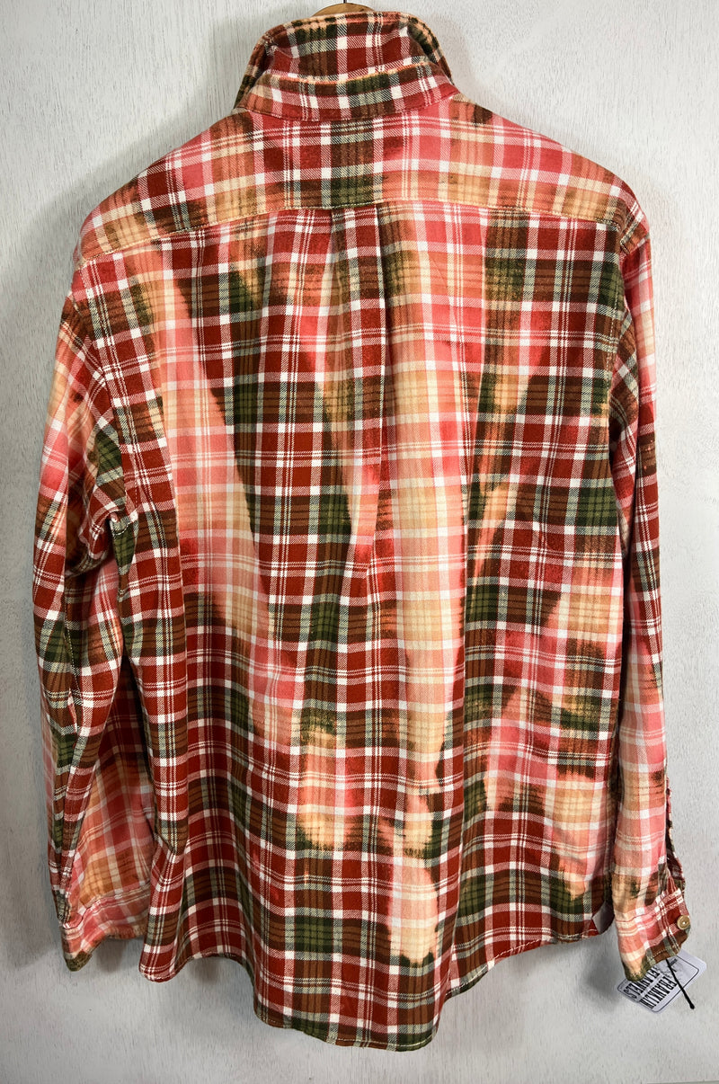 Vintage Army Green, White, Pink and Peach Flannel Size Large