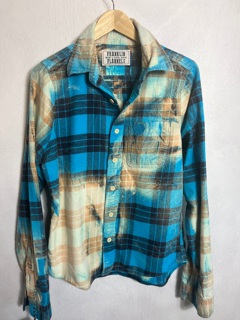 Vintage Turquoise, Cream and Black Flannel Size Small