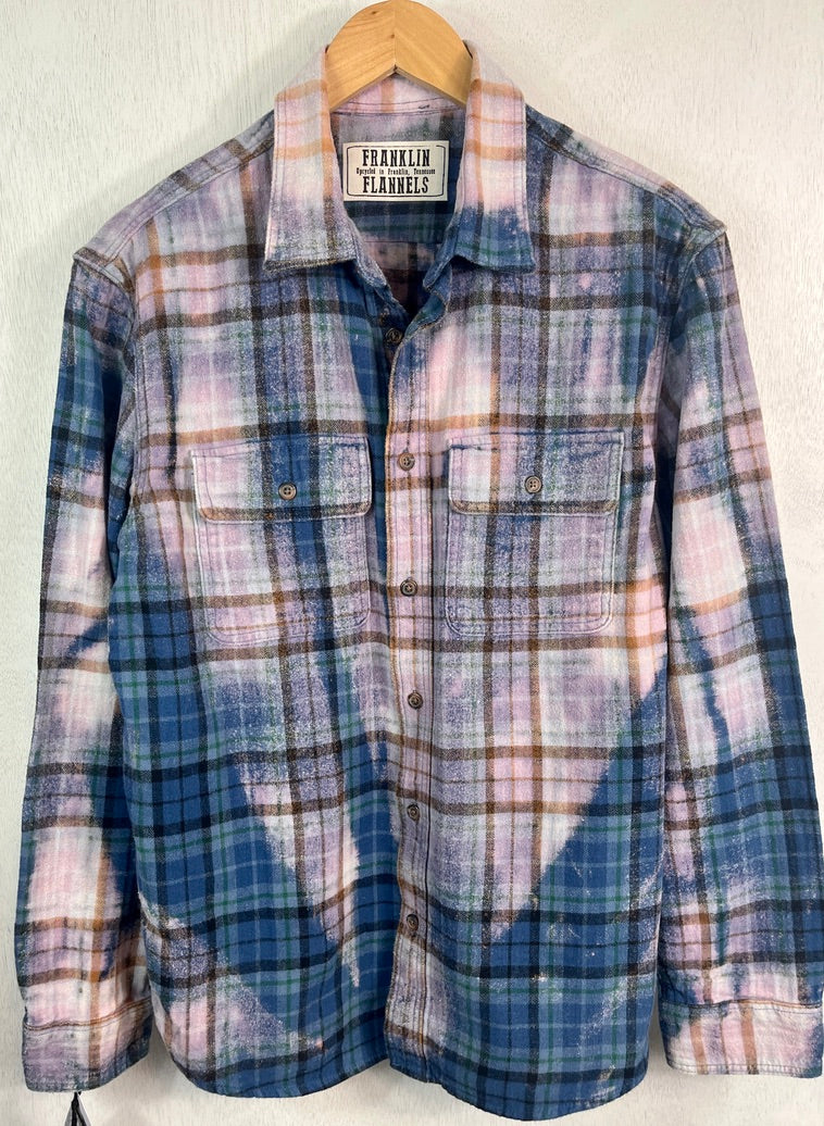 Vintage Blue, Black, Green, Pink and Lavender Flannel Size Large