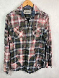 Vintage Sage, Pink, Black and White Flannel Size Small
