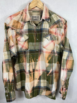Vintage Western Style Green, White, Yellow and Peach Flannel Size Small