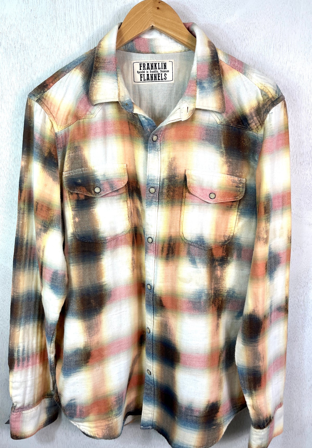Vintage Western Style Cream, Pink, Light Blue & Chocolate Brown Size Large