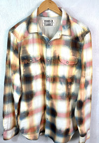 Vintage Western Style Cream, Pink, Light Blue & Chocolate Brown Size Large