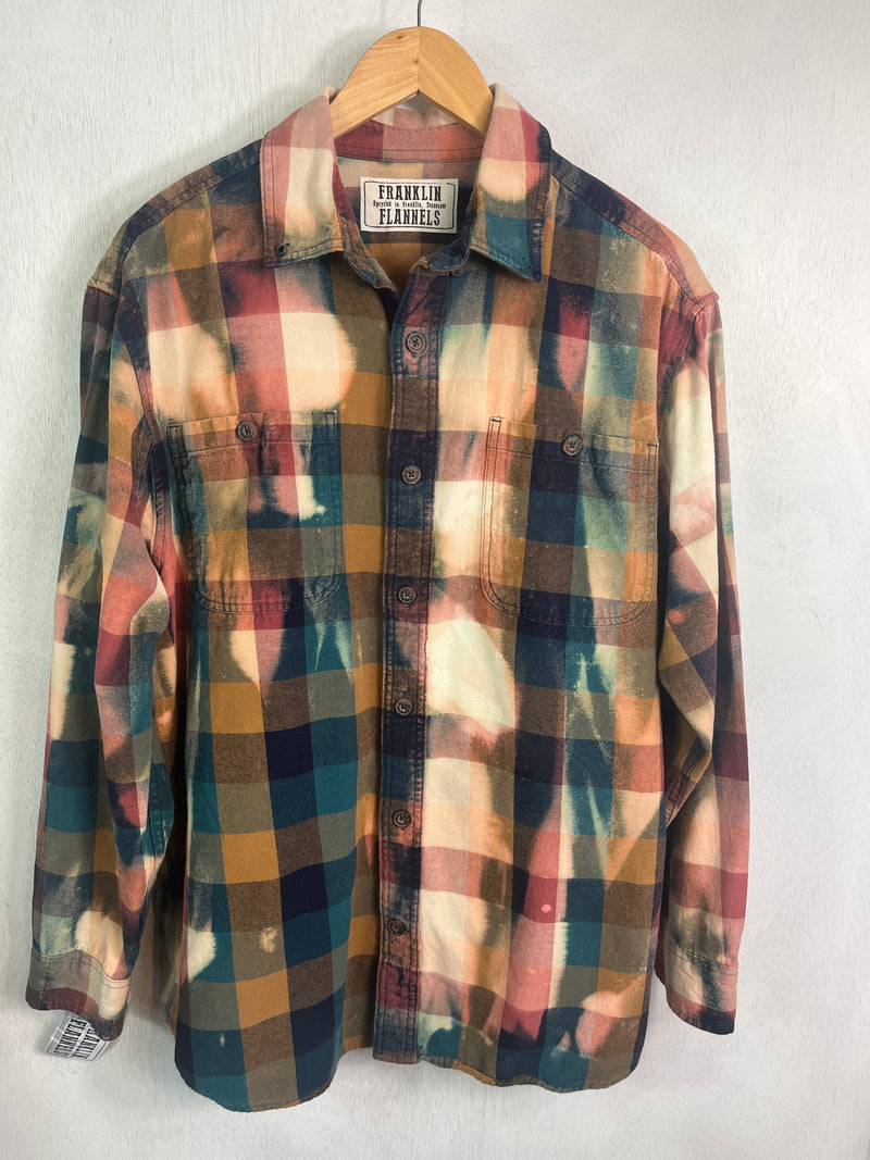 Vintage Teal, Dusty Rose, Rust and Black Flannel Size Large