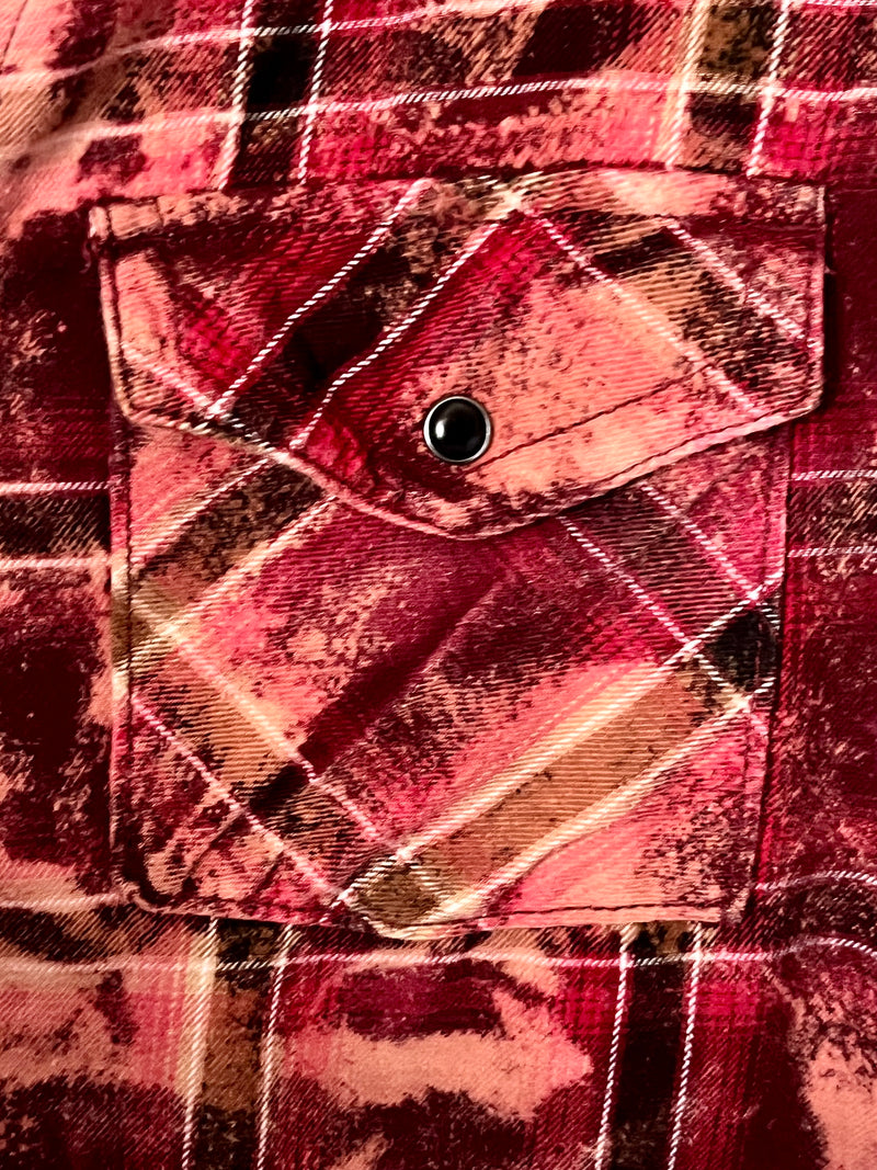 Vintage Western Style Red, Black, Peach and White Flannel Size Medium