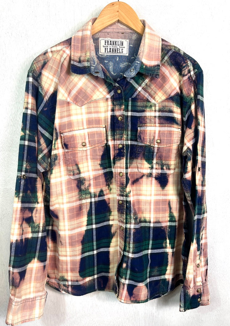 Vintage Western Style Navy, Gree, Dusty Rose and Lavender Flannel Size Medium