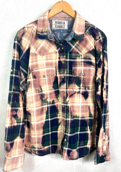 Vintage Western Style Navy, Gree, Dusty Rose and Lavender Flannel Size Medium