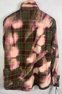 Vintage Army Green, Brown, Mustard, Lavender and Pink Flannel Size Large