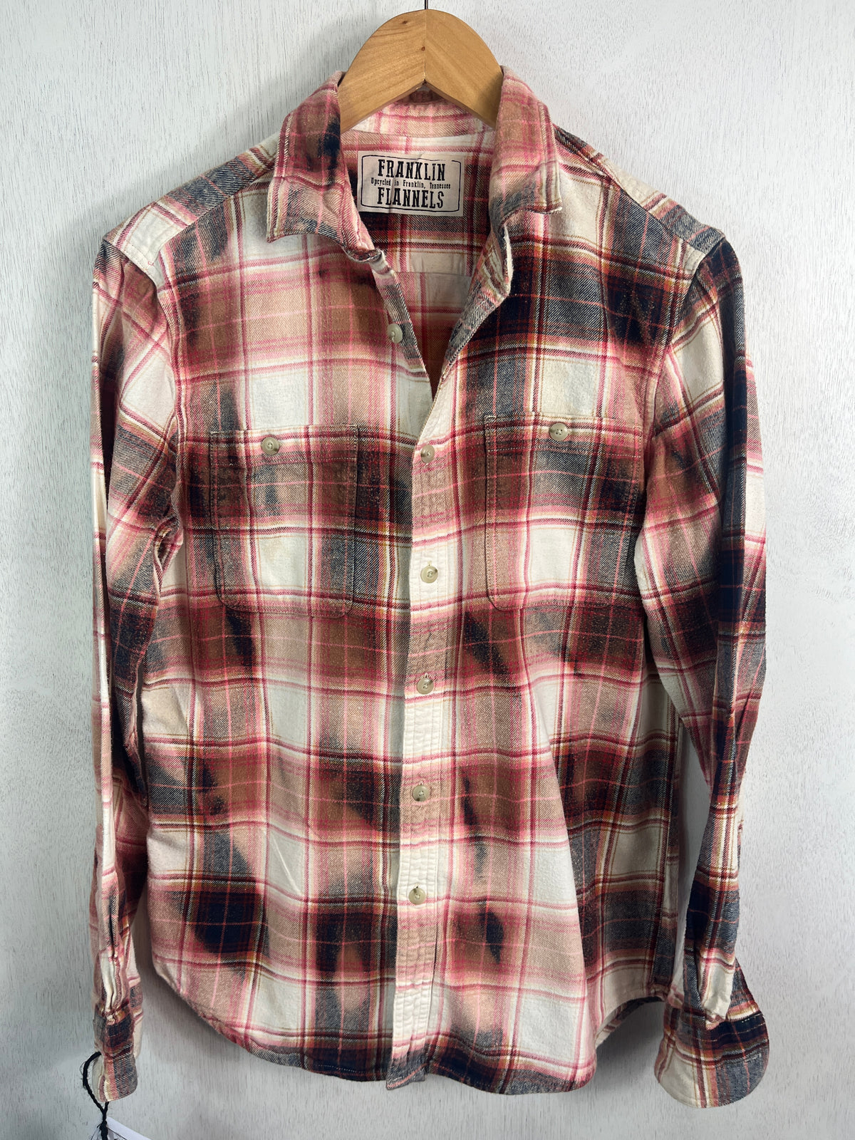 Vintage Pink, White, Black and Red Flannel Size Small