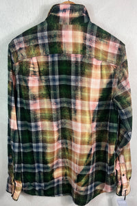 Vintage Green, Pink, Yellow and Black Flannel Size Medium