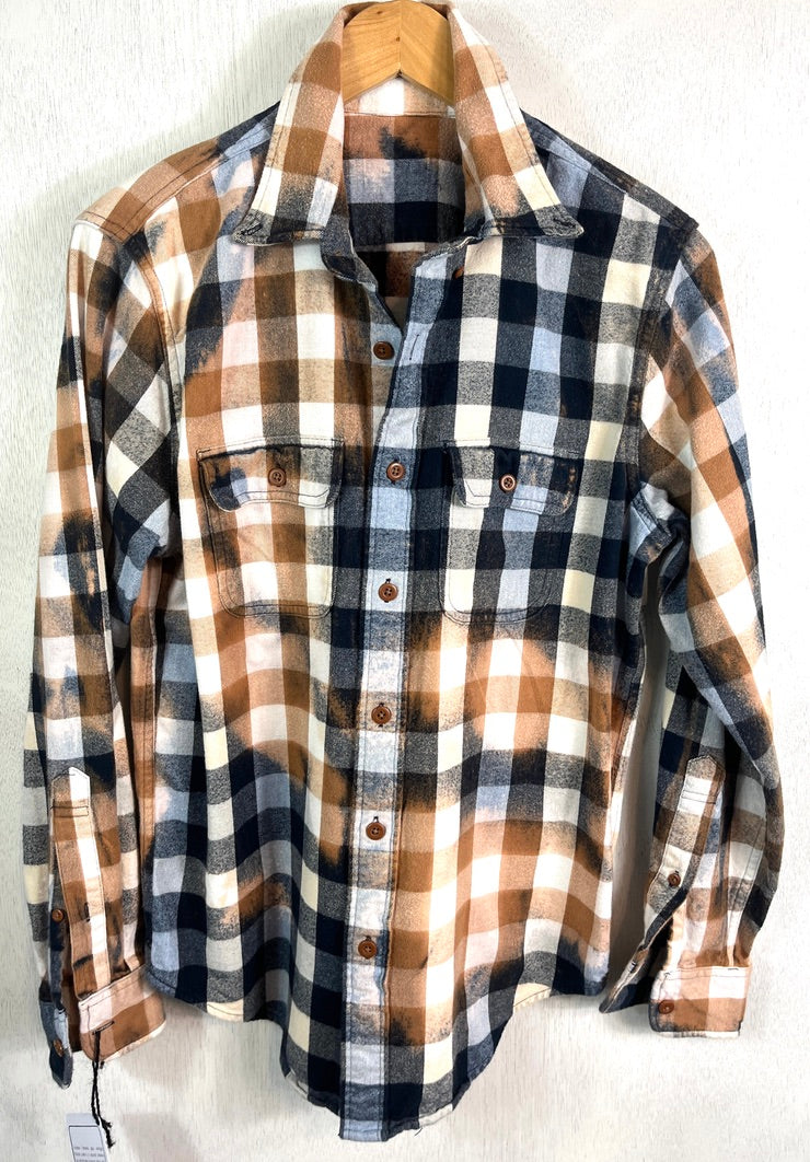 Vintage Navy, Light Blue, White and Rust Flannel Size Small