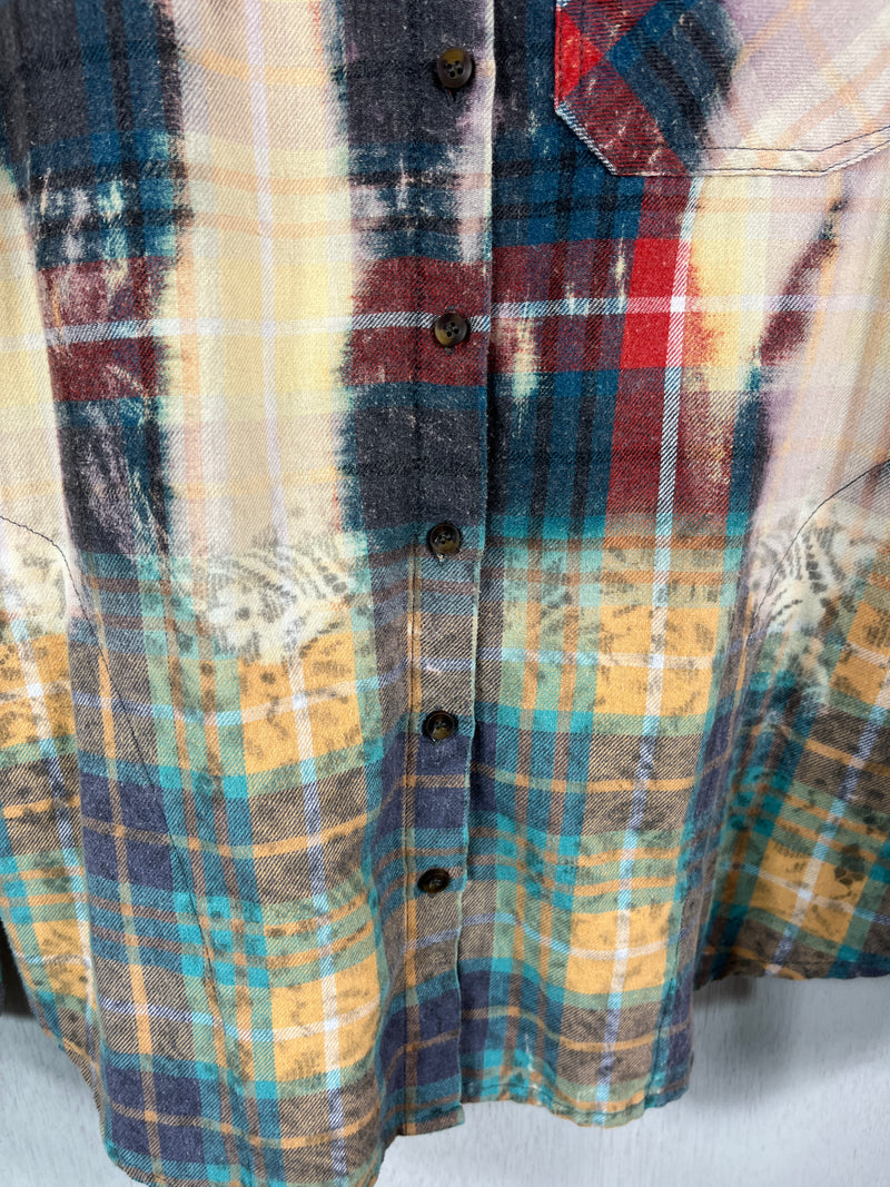 Vintage Red, Blue, Gold and Light Yellow Flannel Size Medium